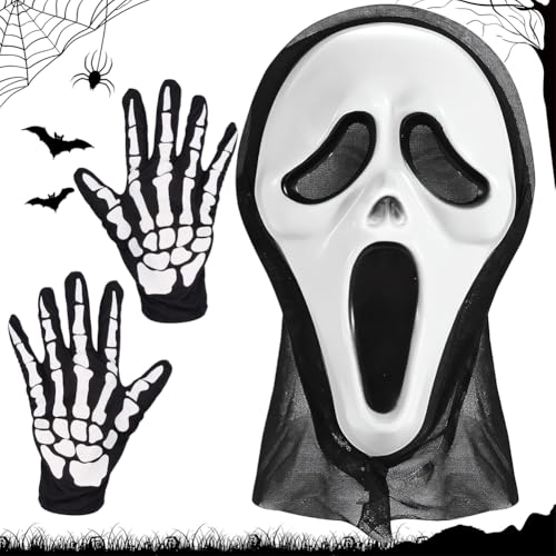 GVMJHYK Scream Ghost Face Maske,Halloween Scary Ghost Face Maske,Halloween Skelett Handschuhe,2-teiliges Set Halloween Scray Mask Handschuhe Set, Geeignet FüR Halloween Party Grusel Requisiten GVMJHYK Scream Ghost Face Maske,Halloween Scary Ghost Face Maske,Halloween Skelett Handschuhe,2-teiliges Set Halloween Scray Mask Handschuhe Set, Geeignet FüR Halloween Party Grusel Requisiten von GVMJHYK