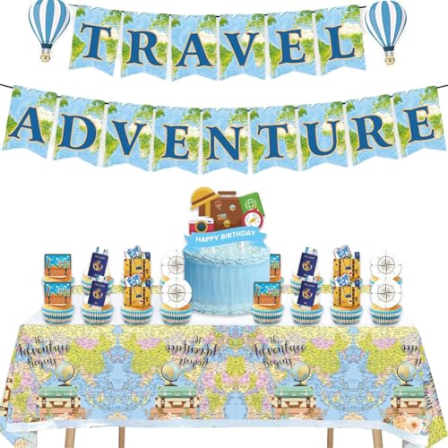 Reise Motto Abschluss Deko Set für Kinder Abenteuer Banner mit Weltkarte Muffin Picks und Tortenaufsatz für Schulabschluss Party Picknick Gartenfest Reise Motto Abschluss Deko Set für Kinder Abenteuer Banner mit Weltkarte Muffin Picks und Tortenaufsatz für Schulabschluss Party Picknick Gartenfest von GVMJHYK