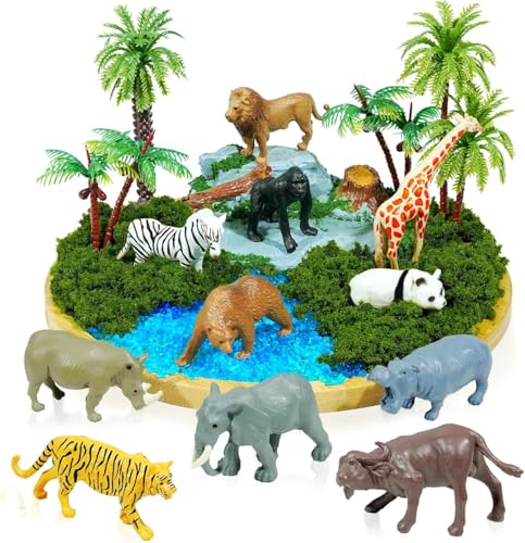 GW Box 20-teiliges Diorama-Zubehör-Set für Wildtiere, Mini-Safari-Tiere, Kunststoff, Wald, Zoo, Dschungeltiere, Figur für Pinata-Füllungen von GW Box