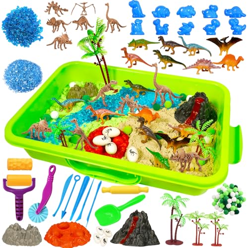 GW Box Dinosaurier-Sinnes-Mülleimer, 147-teilig, Dinosaurier-Sand-Set mit Sandkasten, 1 kg, farbiger sensorischer Sand, 10 Dinosaurier-Formen, 9 Werkzeuge für einfache Lagerung, Behälterfüller GW Box Dinosaurier-Sinnes-Mülleimer, 147-teilig, Dinosaurier-Sand-Set mit Sandkasten, 1 kg, farbiger sensorischer Sand, 10 Dinosaurier-Formen, 9 Werkzeuge für einfache Lagerung, Behälterfüller von GW Box