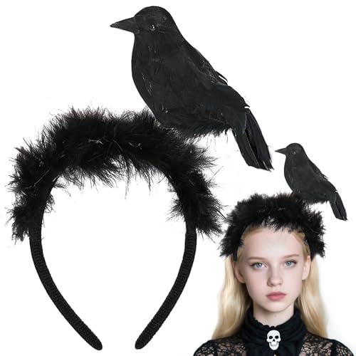 GW Box Realistische Krähen-Party-Kopfbedeckung, Gothic-Rabenhaar, schwarz, gefiederte Krähen für Vögel, gruselige, lebensechte künstliche Dekoration von GW Box