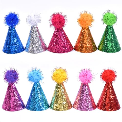 GWAWG 10 x Partyhut mit verstellbarem Kopfband, Glitzer, wiederverwendbar, Happy Birthday-Hut, Kindergeburtstagszubehör, Dekorationen, Pompom-Party-Hüte für Kinder und Erwachsene GWAWG 10 x Partyhut mit verstellbarem Kopfband, Glitzer, wiederverwendbar, Happy Birthday-Hut, Kindergeburtstagszubehör, Dekorationen, Pompom-Party-Hüte für Kinder und Erwachsene von GWAWG