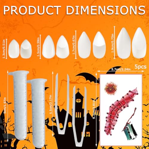 GWAWG 13 Stück Vampire Zähne Set, Halloween Karneval Party Horror Kostüm für Maskerade Cosplay Requisiten, 5 Blatt Halloween Körper Tattoos, 4 Paare Fangs, 2 Tube Zähne Pellets Klebstoff GWAWG 13 Stück Vampire Zähne Set, Halloween Karneval Party Horror Kostüm für Maskerade Cosplay Requisiten, 5 Blatt Halloween Körper Tattoos, 4 Paare Fangs, 2 Tube Zähne Pellets Klebstoff von GWAWG