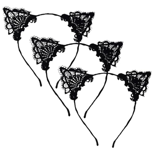 GWAWG 3 Stück Spitzen Haarband mit Katzenohren, Schwarzes Halloween-Kostüm Accessoire für Frauen & Mädchen - Party Kopfschmuck für Cosplay, Festival & Karneval -Kopfbedeckung & Haarreif von GWAWG