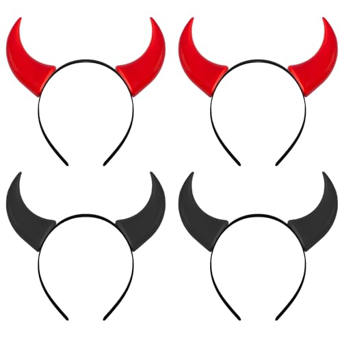 GWAWG 4 PCS Halloween Kopfband, Teufel Hörner Kopf Tragen für Frauen Mädchen Jungen, Dämon Zubehör Party Fancy Kleid Dekorationen Maskerade Kostüm von GWAWG