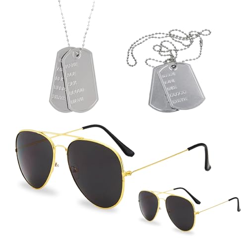 GWAWG 4 Stück Flieger Kapitän Kostüm für Männer und Damen, Armee Taktische Accessoires Sonnenbrille, Erkennungsmarke Militärmütze Zubehör, Captain Fancy Dress für Halloween, Kostümpartys GWAWG 4 Stück Flieger Kapitän Kostüm für Männer und Damen, Armee Taktische Accessoires Sonnenbrille, Erkennungsmarke Militärmütze Zubehör, Captain Fancy Dress für Halloween, Kostümpartys von GWAWG