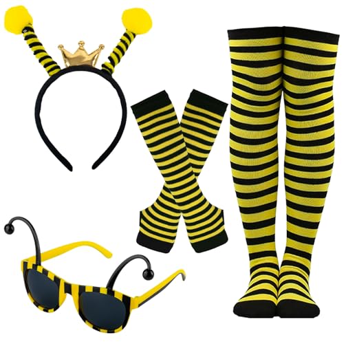 GWAWG 4-teiliges Bienenkostüm-Set für Kinder und Erwachsene, Stirnband mit Antennen, Brille und Beinstulpen für Halloween, Cosplay, Partys und Weltbuchtag GWAWG 4-teiliges Bienenkostüm-Set für Kinder und Erwachsene, Stirnband mit Antennen, Brille und Beinstulpen für Halloween, Cosplay, Partys und Weltbuchtag von GWAWG