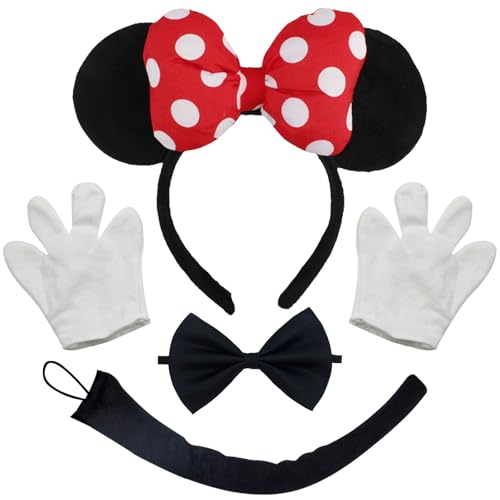GWAWG Mini Maus Haarreifen Mini Mouse Maus Ohren Schleife Handschuhe Schwanz Damen Mädchen Karneval Accessoires Fasching Kostüm Damen GWAWG Mini Maus Haarreifen Mini Mouse Maus Ohren Schleife Handschuhe Schwanz Damen Mädchen Karneval Accessoires Fasching Kostüm Damen von GWAWG