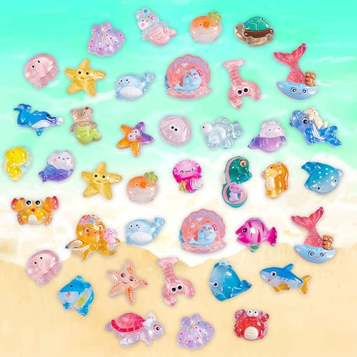 GWAWG 40 Stück Mini Meerestiere Figuren – Winzige Harz Ozean Tiere Deko, Miniatur Resin Tiere für Aquarium, Miniaturgarten, Puppenhaus, Basteln & Party Mitgebsel von GWAWG