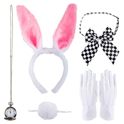 GWAWG 5 Stück Hasenkostüm, Rosa, Zubehör für Hasenohren mit Hasenohren, Stirnband, Fliege, Handschuhe, Hasenschwanz-Uhr, für Karneval, Kostüm, Party, Geburtstag GWAWG 5 Stück Hasenkostüm, Rosa, Zubehör für Hasenohren mit Hasenohren, Stirnband, Fliege, Handschuhe, Hasenschwanz-Uhr, für Karneval, Kostüm, Party, Geburtstag von GWAWG