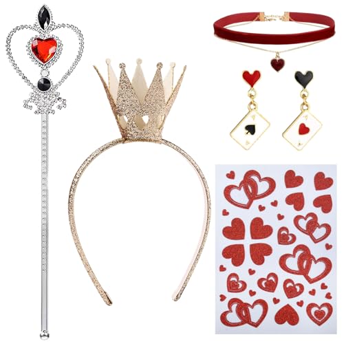 GWAWG 5-teiliges Königskostüm, Haarband, Krone, Halskette aus Strass, Zepter, Anhänger in Herzform, Rot und Schwarz, Ohrringe, Halloween, Rollenspiel, Geburtstagsfeier GWAWG 5-teiliges Königskostüm, Haarband, Krone, Halskette aus Strass, Zepter, Anhänger in Herzform, Rot und Schwarz, Ohrringe, Halloween, Rollenspiel, Geburtstagsfeier von GWAWG