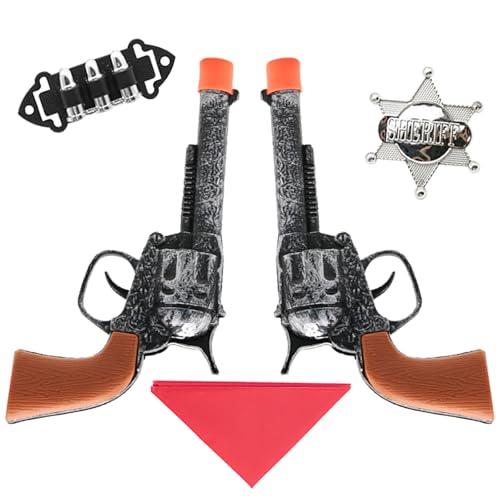 GWAWG 5PCS Cowboy Sheriff Rollenspiel Set, Kugeln, Dress Up Set Sheriff-Abzeichen Twin Gun, Rollenspiel Fancy Kleid Playset Geschenk für Mädchen Jungen GWAWG 5PCS Cowboy Sheriff Rollenspiel Set, Kugeln, Dress Up Set Sheriff-Abzeichen Twin Gun, Rollenspiel Fancy Kleid Playset Geschenk für Mädchen Jungen von GWAWG