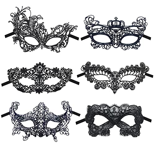 GWAWG 6 Packungen Maskerade Maske Frauen Venezianische Auge Sexy Spitze für Halloween Karneval Party Kostüm Ball für Männer und Frauen Paare von GWAWG