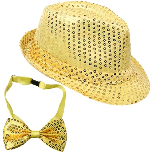 GWAWG 70er Jahre Disco Hut Disco Zubehör mit Pailletten Hut Glitzer Jazz Caps für Erwachsene Hip-Hop Pailletten Hüte Verkleidung Pailletten Party Hüte für Party Nacht Jazz Tänzer Gangster Rapper von GWAWG