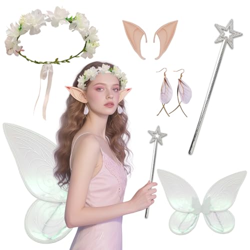 GWAWG Fairy Wings Costume, Fairy Wings for Women, Butterfly Wings, Stars Fairy Sticks,Fairy Elf Ears, Floral Headband Crown, Wings Earrings, Winx Club Set for Carnival, Birthdays, Halloween, Party GWAWG Fairy Wings Costume, Fairy Wings for Women, Butterfly Wings, Stars Fairy Sticks,Fairy Elf Ears, Floral Headband Crown, Wings Earrings, Winx Club Set for Carnival, Birthdays, Halloween, Party von GWAWG