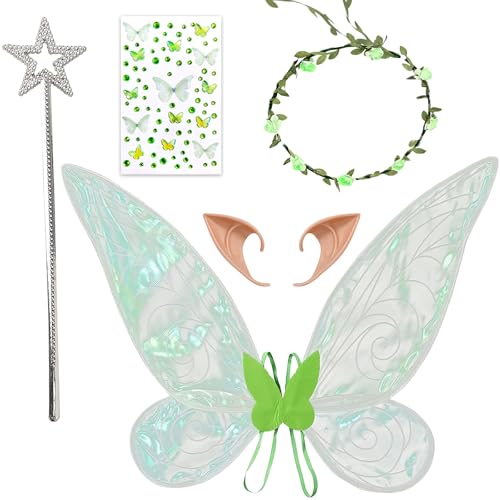GWAWG Feenflügel Kostüm für Kinder & Erwachsene, Schmetterlingsflügel mit Elfenohren, Feenstab & Blumenstirnband, Feen Zubehör für Karneval, Halloween, Mottoparty, Rollenspiel GWAWG Feenflügel Kostüm für Kinder & Erwachsene, Schmetterlingsflügel mit Elfenohren, Feenstab & Blumenstirnband, Feen Zubehör für Karneval, Halloween, Mottoparty, Rollenspiel von GWAWG