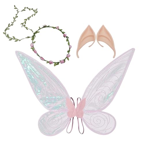 GWAWG Feenflügel für Erwachsene, Feenflügel, Kinder, Schmetterlingsflügel, Set mit Feenflügeln mit Blumen-Kopfband, Elfenohren und Ohrringen, Elfenohren, Krone, Blume, Kostüm GWAWG Feenflügel für Erwachsene, Feenflügel, Kinder, Schmetterlingsflügel, Set mit Feenflügeln mit Blumen-Kopfband, Elfenohren und Ohrringen, Elfenohren, Krone, Blume, Kostüm von GWAWG