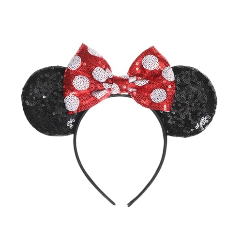 GWAWG Glitzer Maus Ohren Stirnbänder Minnie Ohren Neuheit Zubehör für Kinder Erwachsene Geburtstag Urlaub Party Cosplay Zubehör (rot) von GWAWG