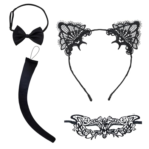 GWAWG Halloween Katzenohren Kostüme, Katzenfrau Kostüm, Make-up Party Spitze Katzen Ohren Stirnband, Frau Zubehör für Halloween Karneval Party Maskerade Cosplay von GWAWG