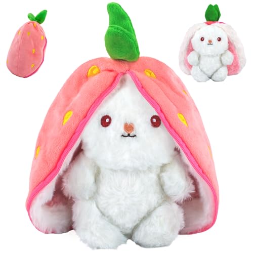 GWAWG Hase Plüschtier Verstecken klein,Erdbeerhasen Kissen Plüschtier, Kuscheltier Hase, Kuscheltier Plüschtier, Hasenplüschtier, Ostergeschenke Kindergeburtstag Geschenk (25cm) (Rosa) von GWAWG