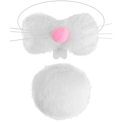 GWAWG Hasenkostüm-Set, Plüschstoff, Hasennase und weißer Schwanz, für Cosplay, Geburtstag, Ostern, Party, Zubehör, Hasennase, Halloween, Cosplay, 2 Stück von GWAWG