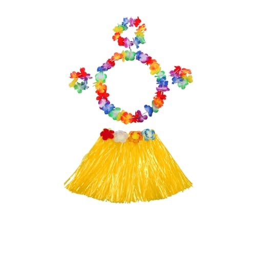 GWAWG Hawaiianisches Leis Hula-Grasrock-Set, hawaiianischer Grasrock, hawaiianische Girlanden, Halskette, Armband, Stirnband, gelber Hula-Rock-Set für Erwachsene und Kinder, Hawaii-Kostüm, tropisches GWAWG Hawaiianisches Leis Hula-Grasrock-Set, hawaiianischer Grasrock, hawaiianische Girlanden, Halskette, Armband, Stirnband, gelber Hula-Rock-Set für Erwachsene und Kinder, Hawaii-Kostüm, tropisches von GWAWG
