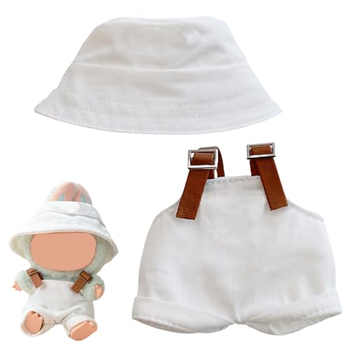 GWAWG Puppenkleidung für 17cm Plüschpuppen – 2-teiliges Set in Schwarz & Weiß, Monster Outfit Accessoires, Puppen Kleidung mit Hut & Latzhose für Kinder & Sammler, Puppenzubehör für Mädchen (Weiß) von GWAWG
