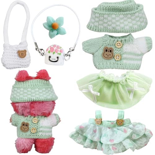 GWAWG Puppenkleidung für Labu - Kleidung & Zubehör für 17cm Puppen - Inkl. Bluse, Trägerrock, Haarschleife, Zauberstab, Haarklammern, Pullover, Geschenk für Mädchen zum Geburtstag (grün, eine Größe) von GWAWG
