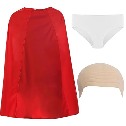 GWAWG Rollenspiel-Set, Rollenspiel, roter langer Umhang, Glatzenhut und weiße Unterwäsche, Kostüm-Rollenspiel-Party, Karneval, Halloween, Weihnachten von GWAWG