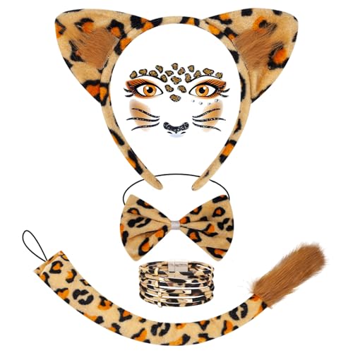 GWAWG Set mit 5 braunen Leoparden-Kostümen, einschließlich Leoparden-Aufkleber, Krawatte, Armband, Haarband, Schwanz, Kostüm, Dschungelparty, Weihnachtszubehör für Mädchen GWAWG Set mit 5 braunen Leoparden-Kostümen, einschließlich Leoparden-Aufkleber, Krawatte, Armband, Haarband, Schwanz, Kostüm, Dschungelparty, Weihnachtszubehör für Mädchen von GWAWG