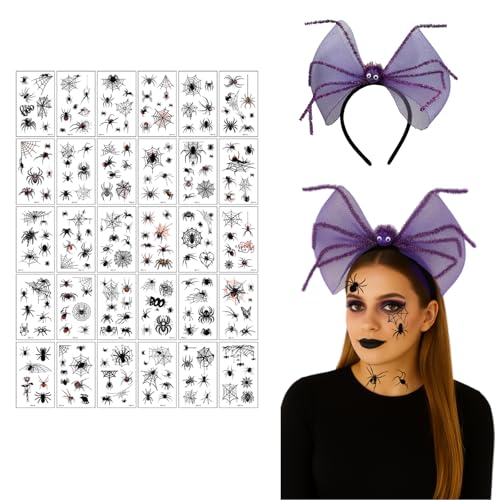 GWAWG Spinnen Stirnband Halloween mit 30 Spinne Temporäre Tattoos Einstellbare Lustige Spinnennetz Kopfbedeckung Halloween Kostüm Haarschmuck Kinder Erwachsene Cosplay Zubehör Party Karneval (Lila) GWAWG Spinnen Stirnband Halloween mit 30 Spinne Temporäre Tattoos Einstellbare Lustige Spinnennetz Kopfbedeckung Halloween Kostüm Haarschmuck Kinder Erwachsene Cosplay Zubehör Party Karneval (Lila) von GWAWG
