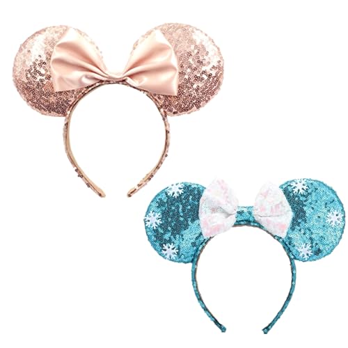 GWAWG Stirnbänder mit Maus-Ohren, Schleife, Glitzer, Party-Dekoration, Cosplay, Kostüm für Mädchen, Damen, 2 Stück von GWAWG