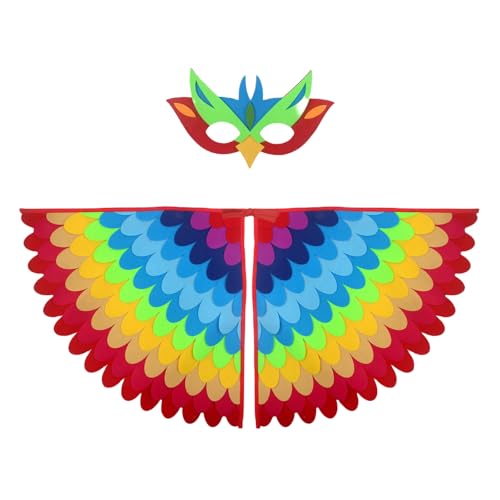 GWAWG Vogelflügel-Kostüm für Kinder, Vogel, Eule und Pfau, Maske, Eule, Verkleidung, Jungen und Mädchen, Filz-Augenmaske und Flügel, Set für Halloween, buntes Kostüm von GWAWG