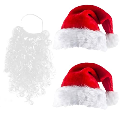 GWAWG 2 Stück Weihnachtsmannmützen mit Weihnachtsmannbart,Deluxe Weihnachtsmütze und Bart für Erwachsene,Dicke Bequeme Samt Weihnachtsmütze,Bulk Plüsch Weihnachtsmützen für Weihnachten Neujahr Partei GWAWG 2 Stück Weihnachtsmannmützen mit Weihnachtsmannbart,Deluxe Weihnachtsmütze und Bart für Erwachsene,Dicke Bequeme Samt Weihnachtsmütze,Bulk Plüsch Weihnachtsmützen für Weihnachten Neujahr Partei von GWAWG