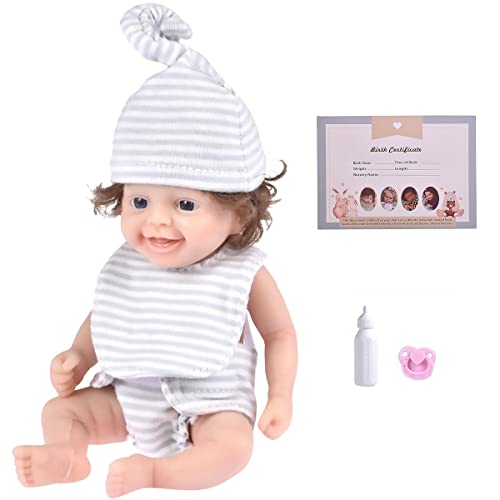GWCYMYD 7inch Mini Silicon Dolls Realistische Neugeborene Babypuppen mit Fütterungs- und Kleidung Accessoires Ganzkörper Silicon Babypuppenzimmer Dekoration für Kinder über 3 Jahre alt von GWCYMYD