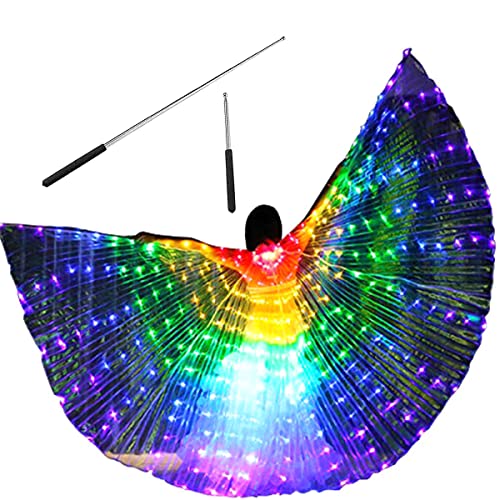 LED Isis Flügel Bauchtanzflügel 360 Grad LED mit 20-100cm Teleskopstab 2 Modi Lichtsteuerung LED Flügel für Erwachsene Schmetterlingsflügel Kinder LED für Bühnenauftritte Halloween (Farbe, Erwachsene) von GWCYMYD