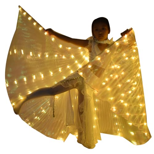 LED Isis Flügel Bauchtanzflügel 360 Grad LED mit 20-100cm Teleskopstab 2 Modi Lichtsteuerung LED Flügel für Erwachsene Schmetterlingsflügel Kinder LED für Bühnenauftritte Halloween (Gelb, Kinder) von GWCYMYD