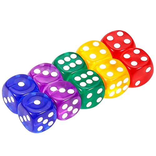 GWHOLE 10 Stück Würfel Bunt Set 6-Seitig, 14 mm, Farbe Würfel Set Spielwürfel Acrylwürfel Flüsterwürfel Dice Set mit abgerundeten Ecken Würfelkönig für Würfelspiele Tischspiele von GWHOLE