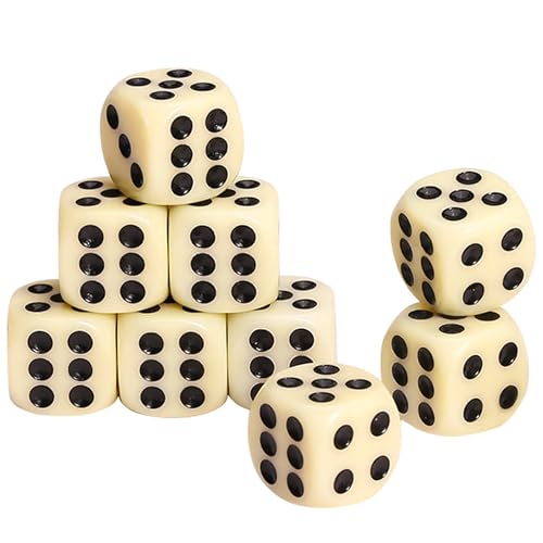GWHOLE 10 Stück Würfel Set Elfenbein 6-Seitig, 16 mm, Spielwürfel Acrylwürfel Flüsterwürfel Dice Set Spielzubehör Würfelkönig für Würfelspiele Tischspiele von GWHOLE