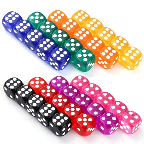 GWHOLE 40 Stück Würfel Bunt Set 6-Seitig, 14 mm, Würfel Set Spielwürfel Flüsterwürfel Dice Set mit abgerundeten Ecken Würfelkönig für Würfelspiele Tischspiele von GWHOLE