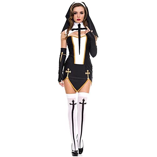 GXFCAI XCSM Sexy Nonne Kostüm Halloween Kirche Religiöses Cosplay Verkleidung Freches Herren Outfit Slim Uniformen Für Erwachsene Frauen von GXFCAI