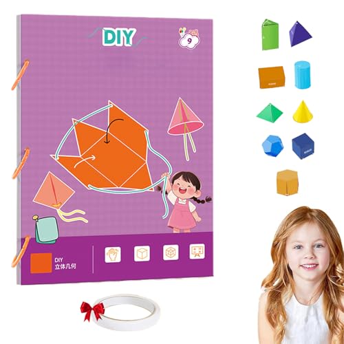 Pull String 3D Geometry Learning Book, Fun Learning, Safe Braided Rope Design, with 9/12/15 Solids (Type A) von GXJIXf