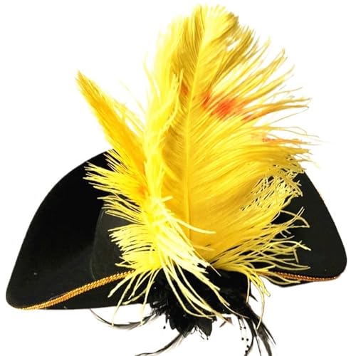 GXMDSGZ Dreispitz Hut Dreieckhut Piratenkapitän Landhausstil Schwarzer antiker Hut Vintage Federhut Piratenhof Zylinder Cosplay Musical(Yellow feather) von GXMDSGZ