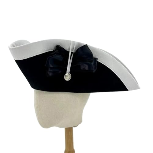 GXMDSGZ Dreispitz Hut Dreieckhut Schwarzer Hut Vintage Requisitenzubehör for Erwachsene 56 cm bis 58 cm Kopfgröße Piratenhofhut Cosplay Musiktheater(Black+white) von GXMDSGZ