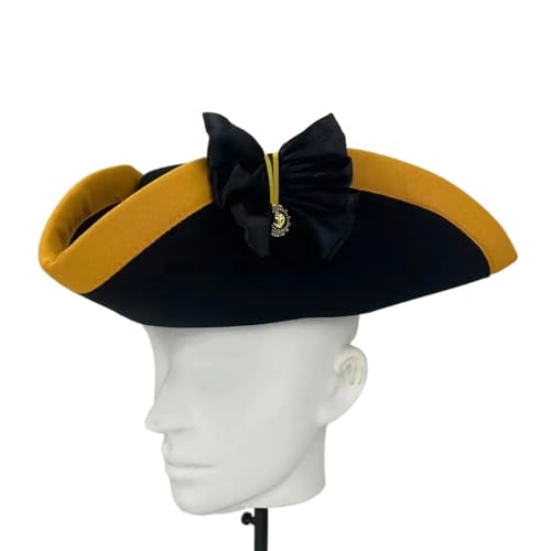 GXMDSGZ Dreispitz Hut Dreieckhut Schwarzer Hut Vintage Requisitenzubehör for Erwachsene 56 cm bis 58 cm Kopfgröße Piratenhofhut Cosplay Musiktheater(Black+yellow) von GXMDSGZ