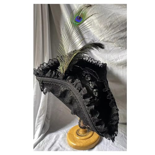 GXMDSGZ Dreispitz Hut Piratenhut Retro Gothic Gräfin Perlendreieck Hut CosPlay Piratenfederhut Kostümzubehör Requisiten(Color02) von GXMDSGZ