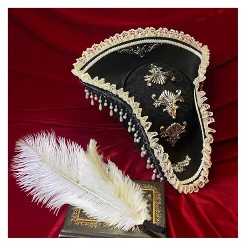 GXMDSGZ Dreispitz Hut Piratenhut Retro Gothic Gräfin Perlendreieck Hut CosPlay Piratenfederhut Kostümzubehör Requisiten(Color04) von GXMDSGZ