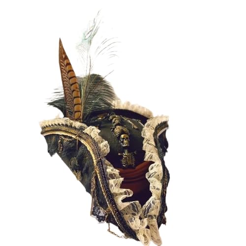 GXMDSGZ Dreispitz Hut Piratenhut und Perücken Vintage Totenkopf Dreieck Hut Cosplay Piraten Federhut Kleidung Zubehör Kopfbedeckung(Black) von GXMDSGZ