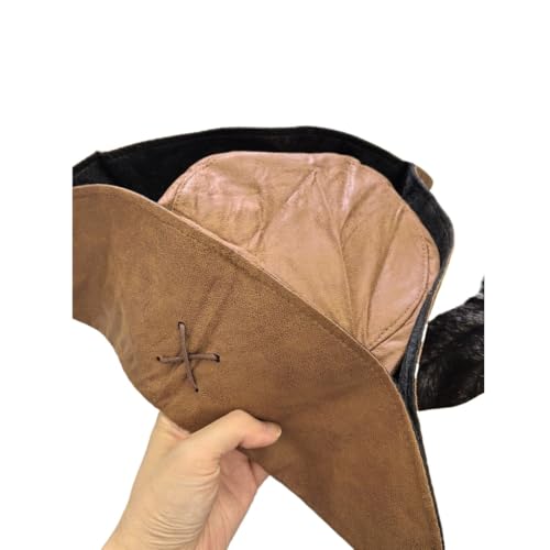GXMDSGZ Dreispitz Hut Piratenhut und Perücken Vintage Totenkopf Dreieck Hut Cosplay Piraten Federhut Kleidung Zubehör Kopfbedeckung(Brown) von GXMDSGZ