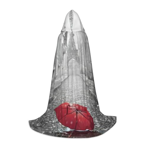 GXUNGT Eiffelturm Paris, roter Regenschirm-Druck, stilvoller Kapuzenumhang, perfekt für Halloween und Cosplay, weicher Umhang von GXUNGT
